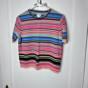 Vintage Liz Baker 90s Multicolor Pink Blue Striped Knit Boxy T-shirt Size MP